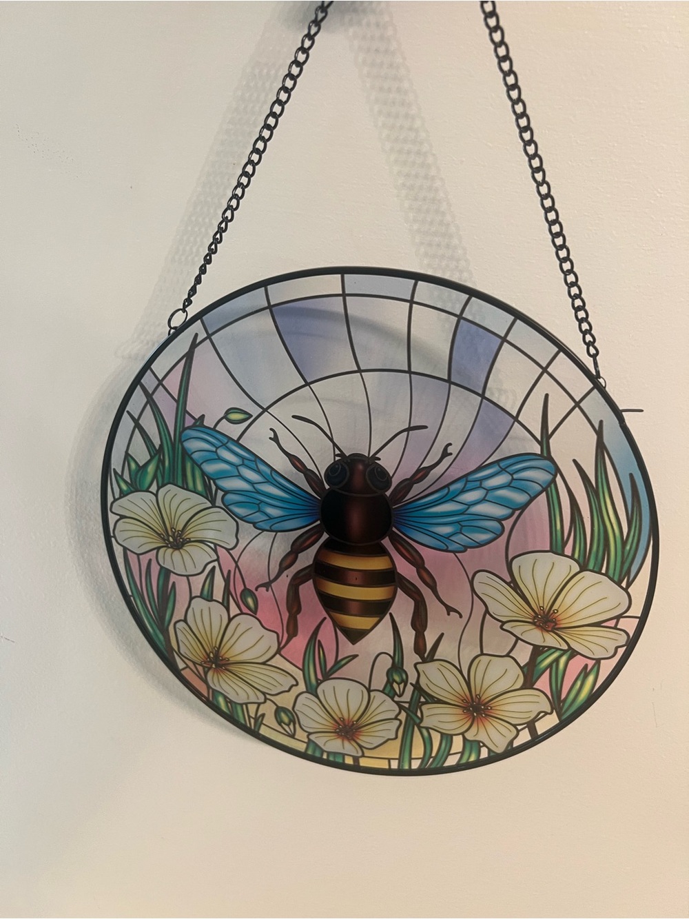 Stained Glass-Style Bee & floral sun catching Art Hanging